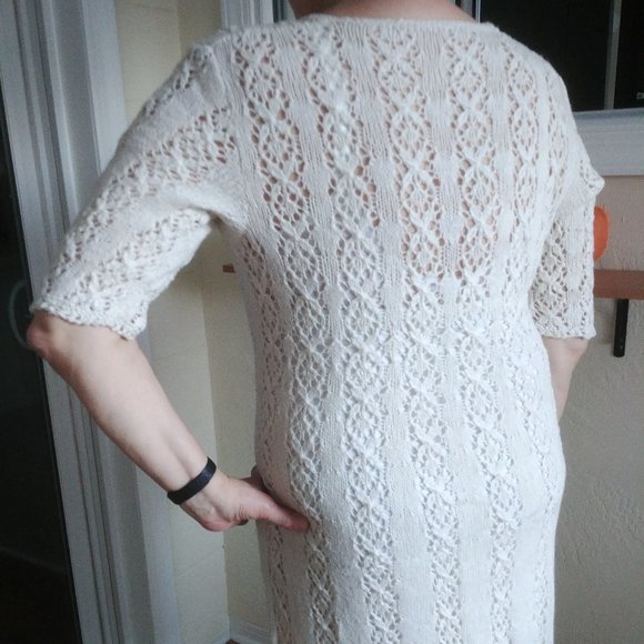 Long Knitted custom made dress size L  nude tan check VIDEO - Picture 13 of 15